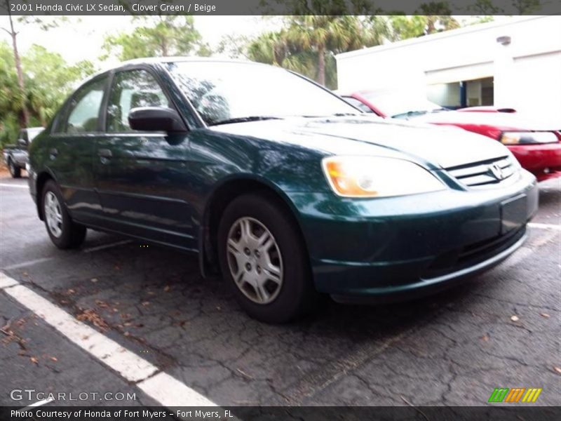 Clover Green / Beige 2001 Honda Civic LX Sedan