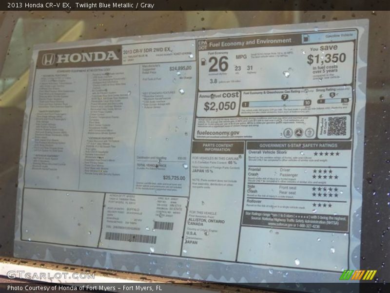  2013 CR-V EX Window Sticker