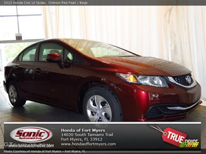 Crimson Red Pearl / Beige 2013 Honda Civic LX Sedan