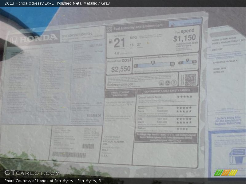 Polished Metal Metallic / Gray 2013 Honda Odyssey EX-L