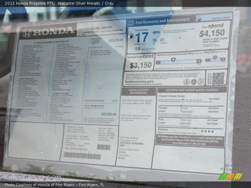 Alabaster Silver Metallic / Gray 2013 Honda Ridgeline RTL
