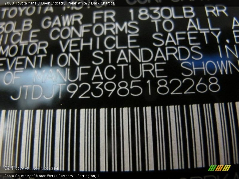 Polar White / Dark Charcoal 2008 Toyota Yaris 3 Door Liftback