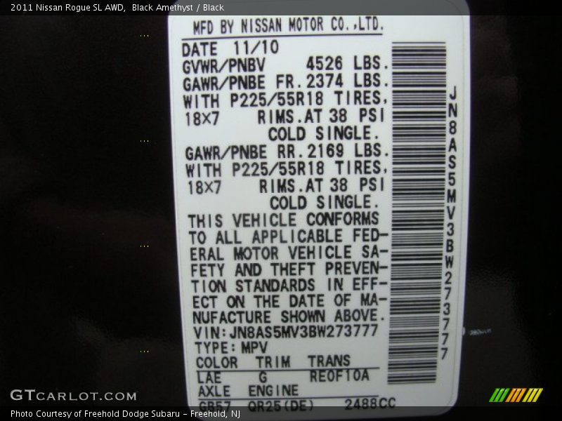 2011 Rogue SL AWD Black Amethyst Color Code LAE
