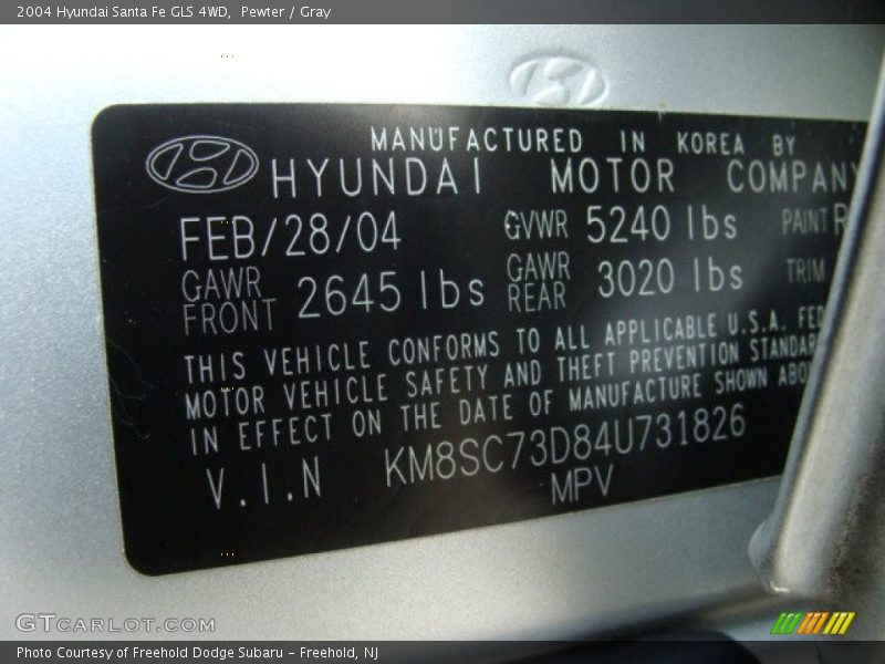 Pewter / Gray 2004 Hyundai Santa Fe GLS 4WD