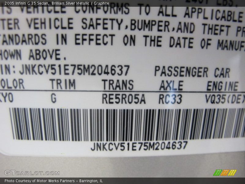 Brilliant Silver Metallic / Graphite 2005 Infiniti G 35 Sedan