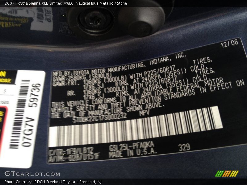Nautical Blue Metallic / Stone 2007 Toyota Sienna XLE Limited AWD
