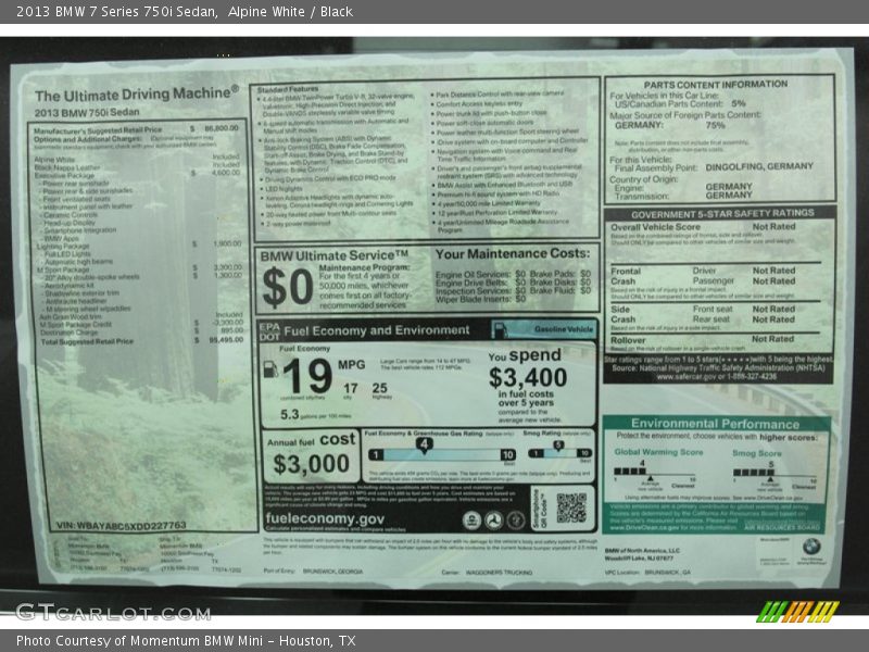 Alpine White / Black 2013 BMW 7 Series 750i Sedan