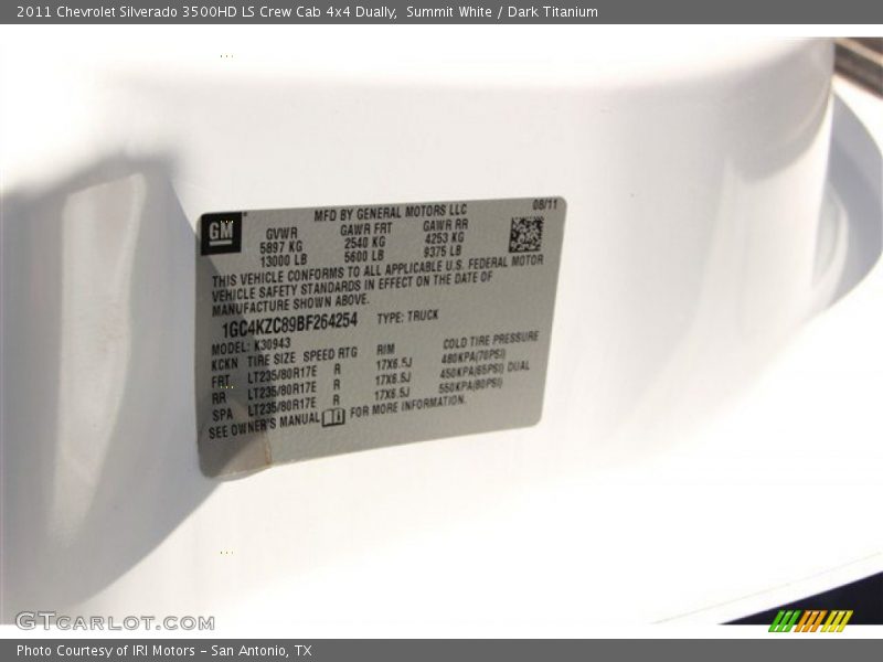 Summit White / Dark Titanium 2011 Chevrolet Silverado 3500HD LS Crew Cab 4x4 Dually