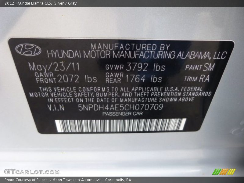 Silver / Gray 2012 Hyundai Elantra GLS