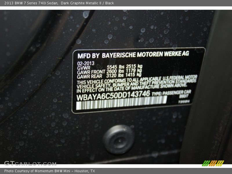 Dark Graphite Metallic II / Black 2013 BMW 7 Series 740i Sedan