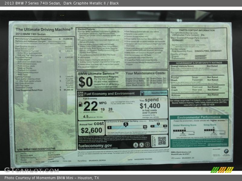Dark Graphite Metallic II / Black 2013 BMW 7 Series 740i Sedan