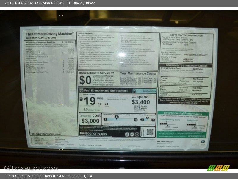  2013 7 Series Alpina B7 LWB Window Sticker