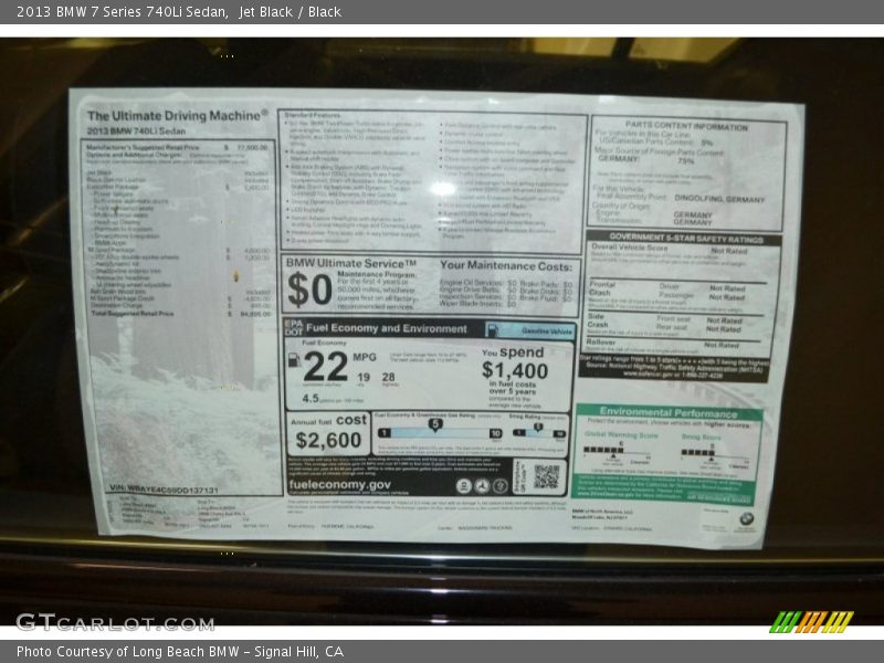 Jet Black / Black 2013 BMW 7 Series 740Li Sedan