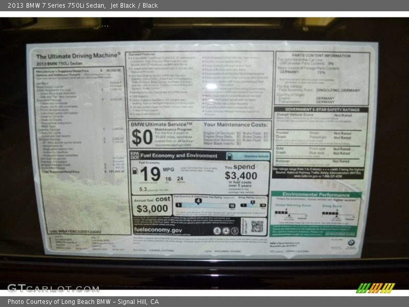 Jet Black / Black 2013 BMW 7 Series 750Li Sedan