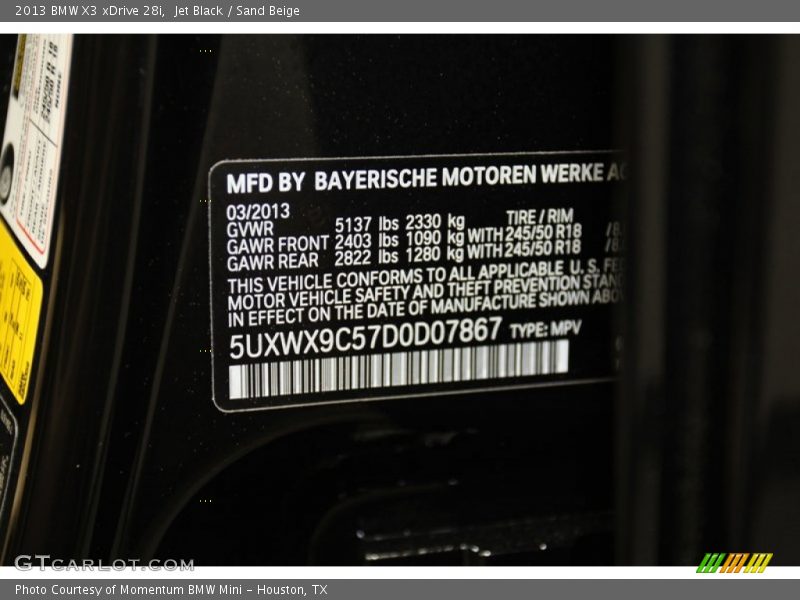 Jet Black / Sand Beige 2013 BMW X3 xDrive 28i