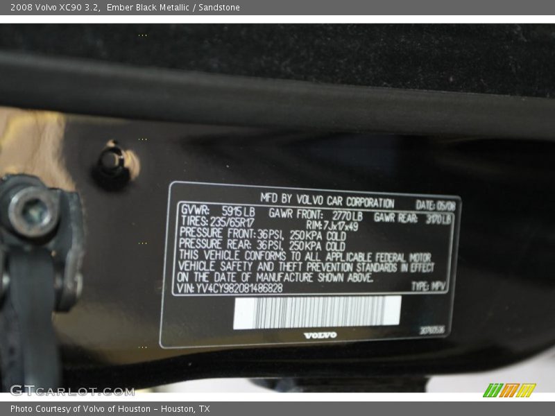 Ember Black Metallic / Sandstone 2008 Volvo XC90 3.2