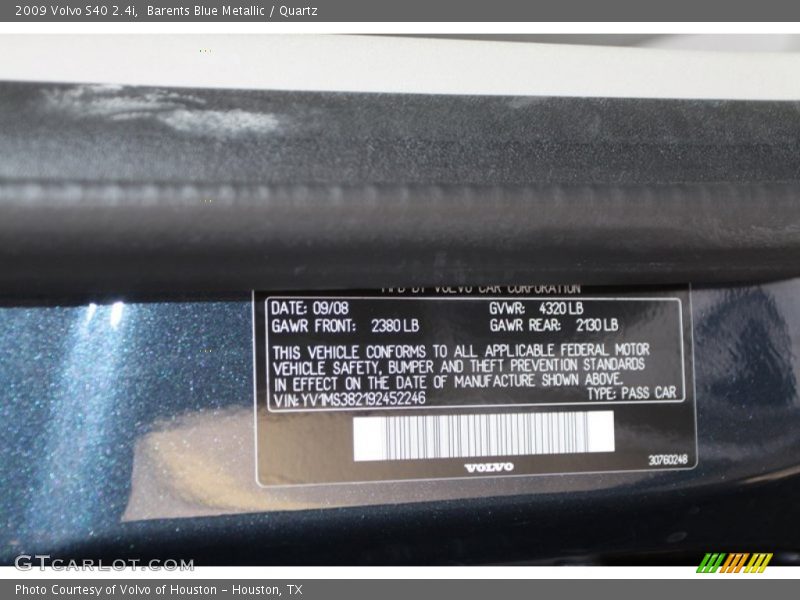 Barents Blue Metallic / Quartz 2009 Volvo S40 2.4i