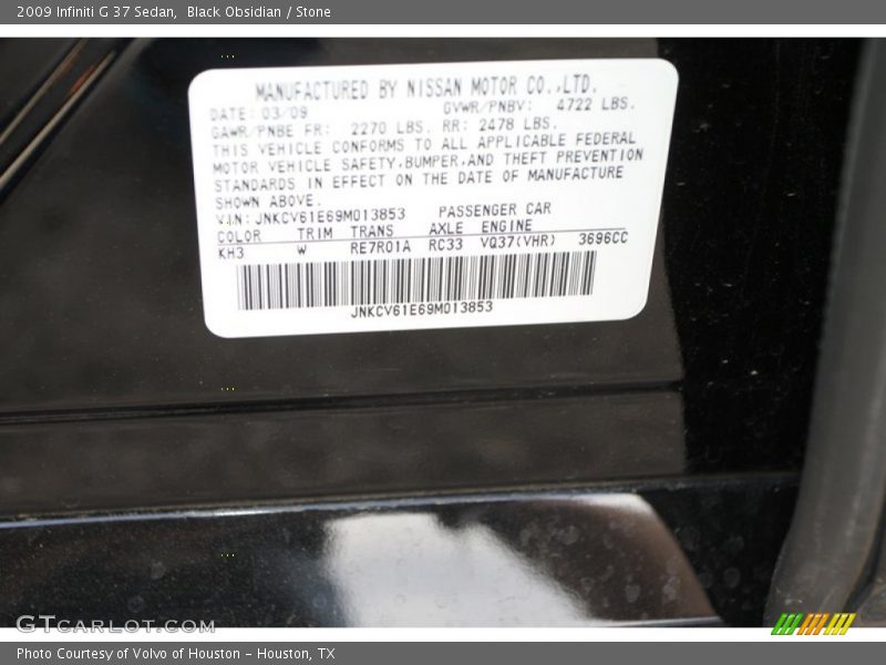 Black Obsidian / Stone 2009 Infiniti G 37 Sedan