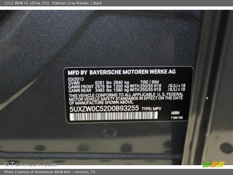 Platinum Gray Metallic / Black 2013 BMW X5 xDrive 35d