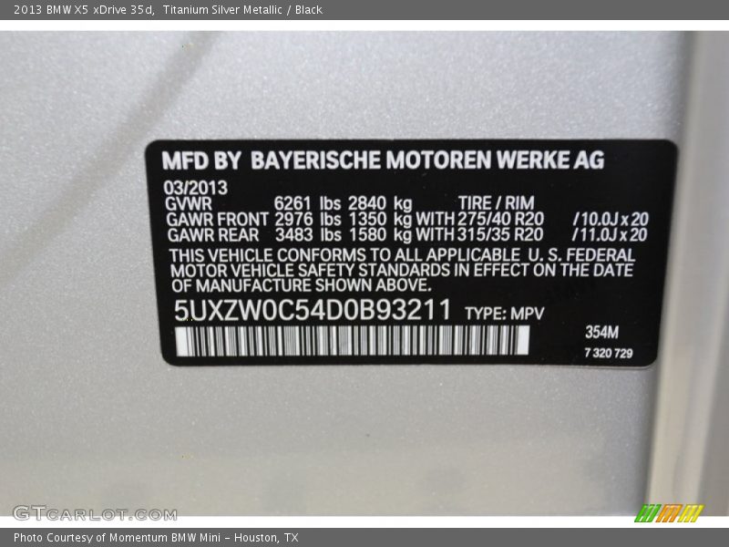 Titanium Silver Metallic / Black 2013 BMW X5 xDrive 35d