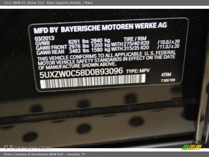 Black Sapphire Metallic / Black 2013 BMW X5 xDrive 35d