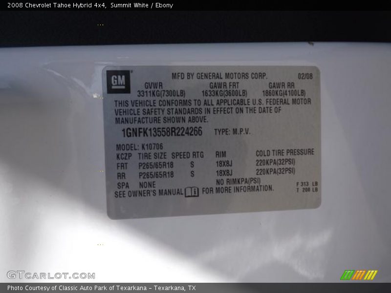 Summit White / Ebony 2008 Chevrolet Tahoe Hybrid 4x4