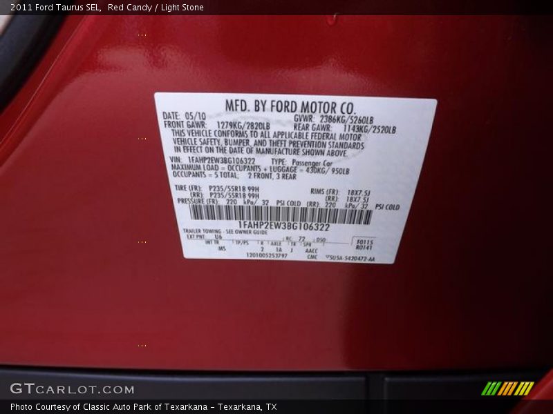 Red Candy / Light Stone 2011 Ford Taurus SEL