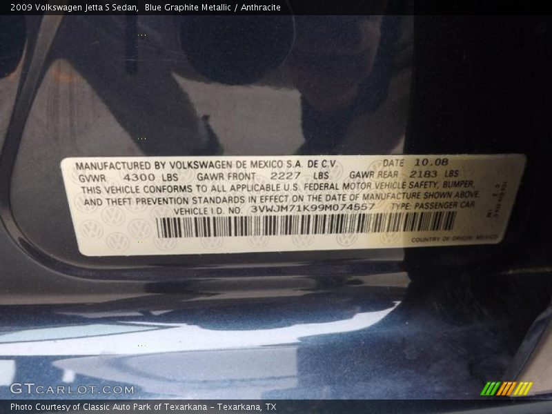 Blue Graphite Metallic / Anthracite 2009 Volkswagen Jetta S Sedan