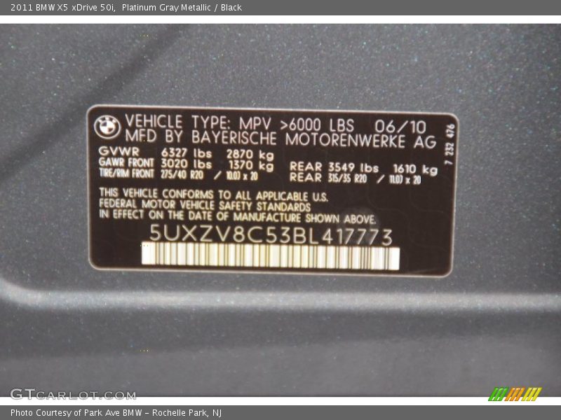 Platinum Gray Metallic / Black 2011 BMW X5 xDrive 50i