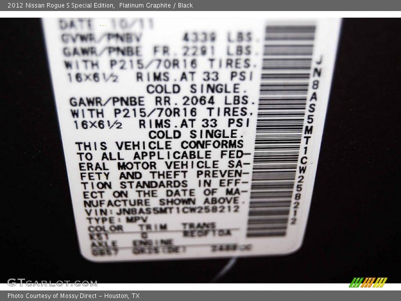 Platinum Graphite / Black 2012 Nissan Rogue S Special Edition