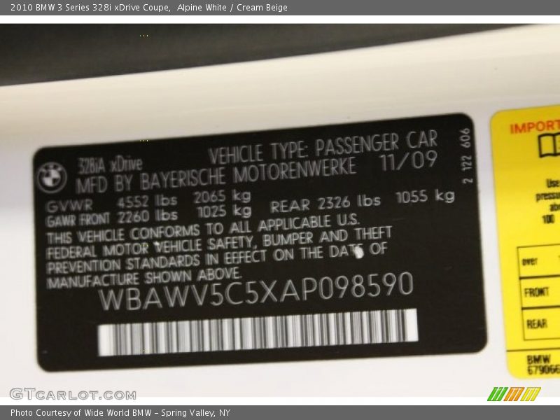 Alpine White / Cream Beige 2010 BMW 3 Series 328i xDrive Coupe