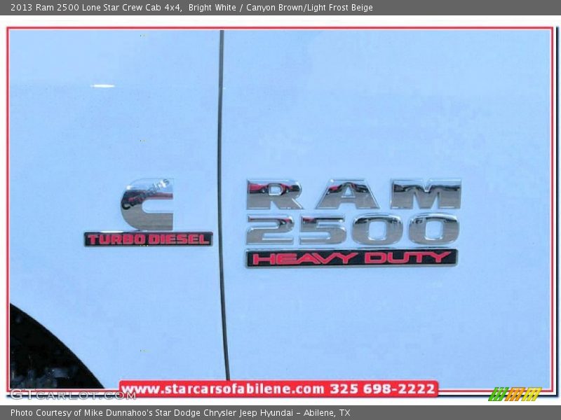 Bright White / Canyon Brown/Light Frost Beige 2013 Ram 2500 Lone Star Crew Cab 4x4