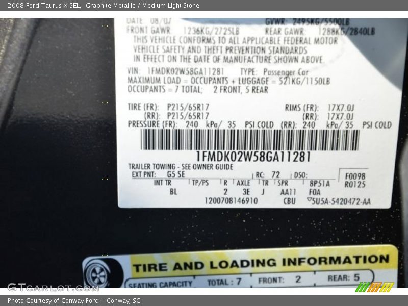 Graphite Metallic / Medium Light Stone 2008 Ford Taurus X SEL