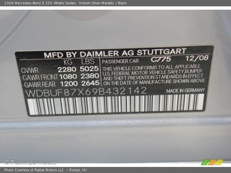 2009 E 350 4Matic Sedan Iridium Silver Metallic Color Code 775