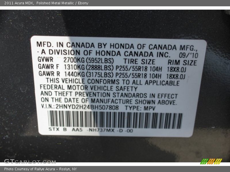 Polished Metal Metallic / Ebony 2011 Acura MDX