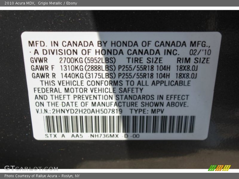 Grigio Metallic / Ebony 2010 Acura MDX
