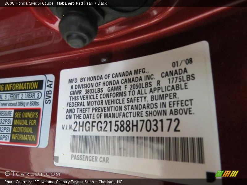 Habanero Red Pearl / Black 2008 Honda Civic Si Coupe