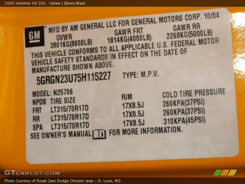 Yellow / Ebony Black 2005 Hummer H2 SUV