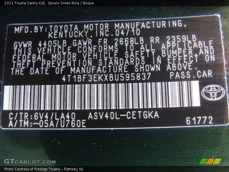 Spruce Green Mica / Bisque 2011 Toyota Camry XLE