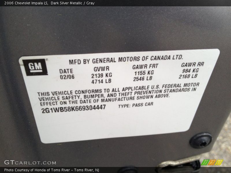 Dark Silver Metallic / Gray 2006 Chevrolet Impala LS