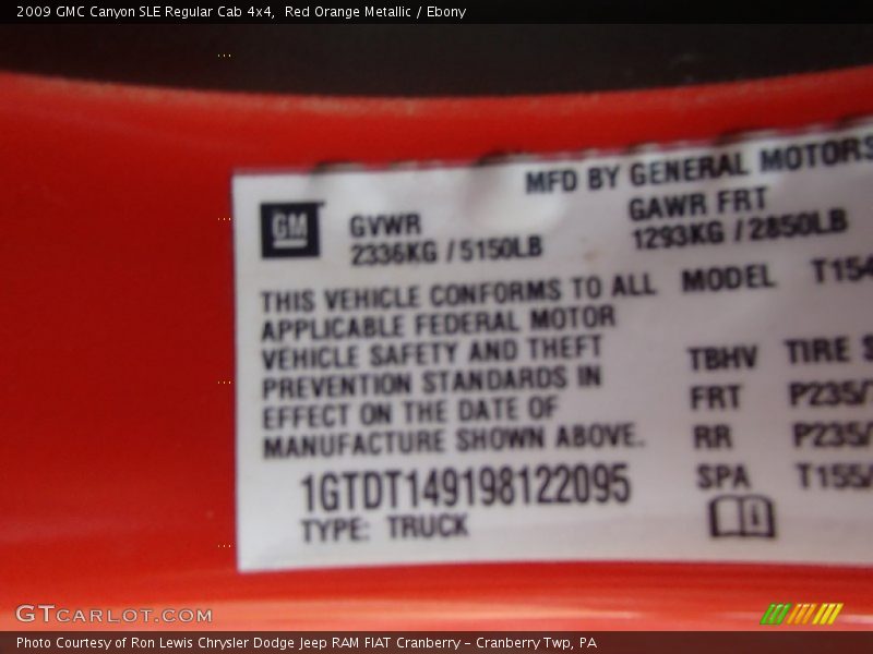 Red Orange Metallic / Ebony 2009 GMC Canyon SLE Regular Cab 4x4