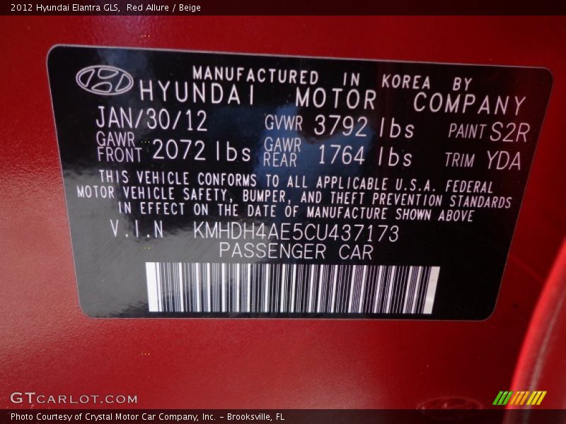 Red Allure / Beige 2012 Hyundai Elantra GLS
