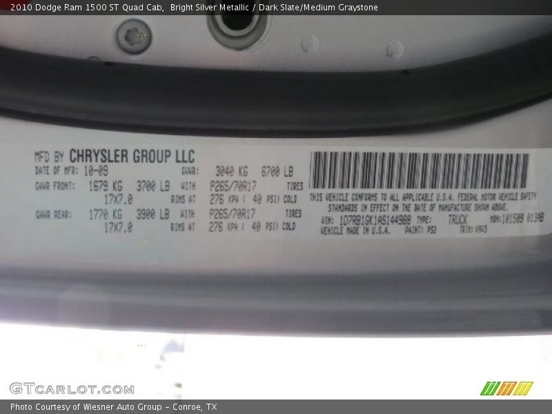 Bright Silver Metallic / Dark Slate/Medium Graystone 2010 Dodge Ram 1500 ST Quad Cab