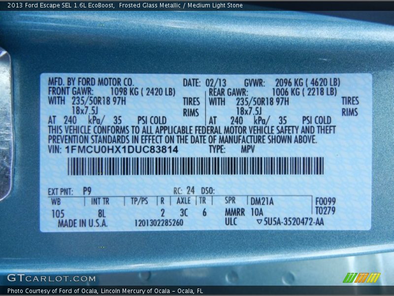 Frosted Glass Metallic / Medium Light Stone 2013 Ford Escape SEL 1.6L EcoBoost