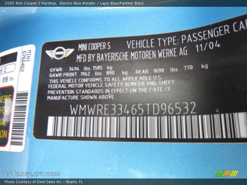 Electric Blue Metallic / Lapis Blue/Panther Black 2005 Mini Cooper S Hardtop