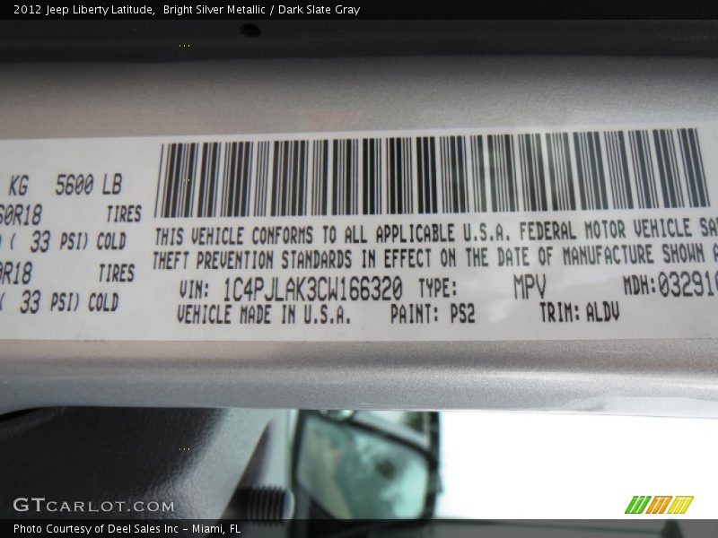 Bright Silver Metallic / Dark Slate Gray 2012 Jeep Liberty Latitude