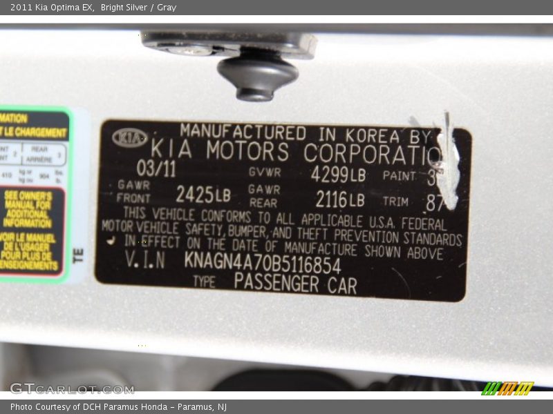 Bright Silver / Gray 2011 Kia Optima EX