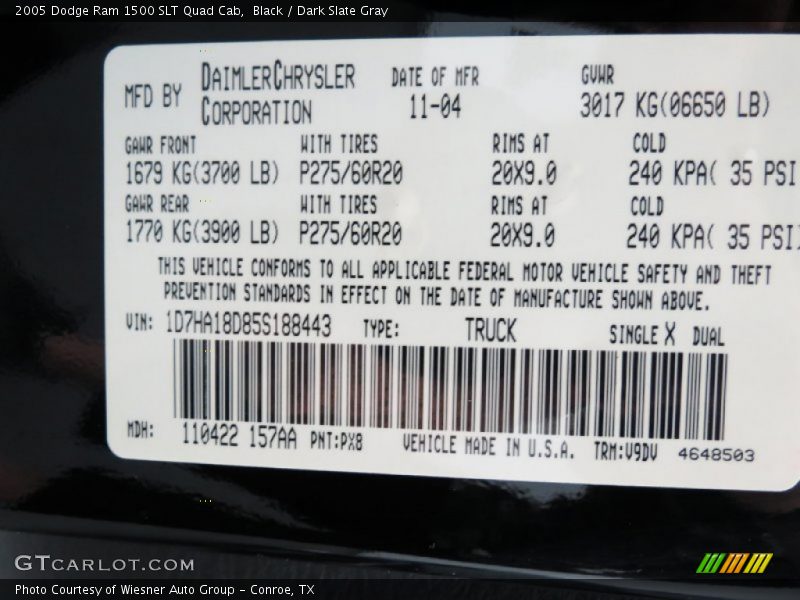 2005 Ram 1500 SLT Quad Cab Black Color Code PX8