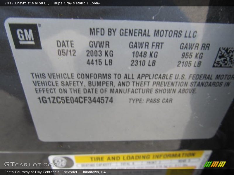 Taupe Gray Metallic / Ebony 2012 Chevrolet Malibu LT