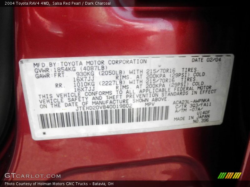 Salsa Red Pearl / Dark Charcoal 2004 Toyota RAV4 4WD